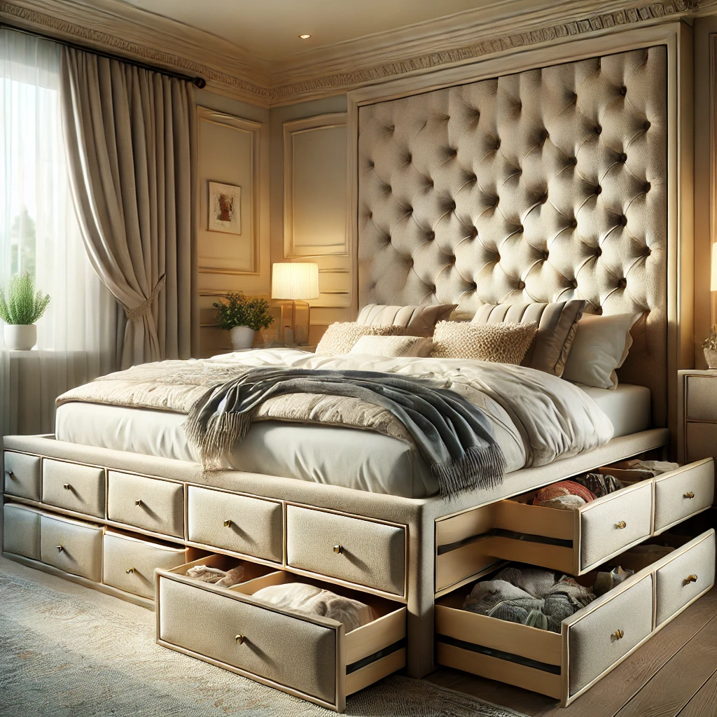 upholstered bed frame with storage