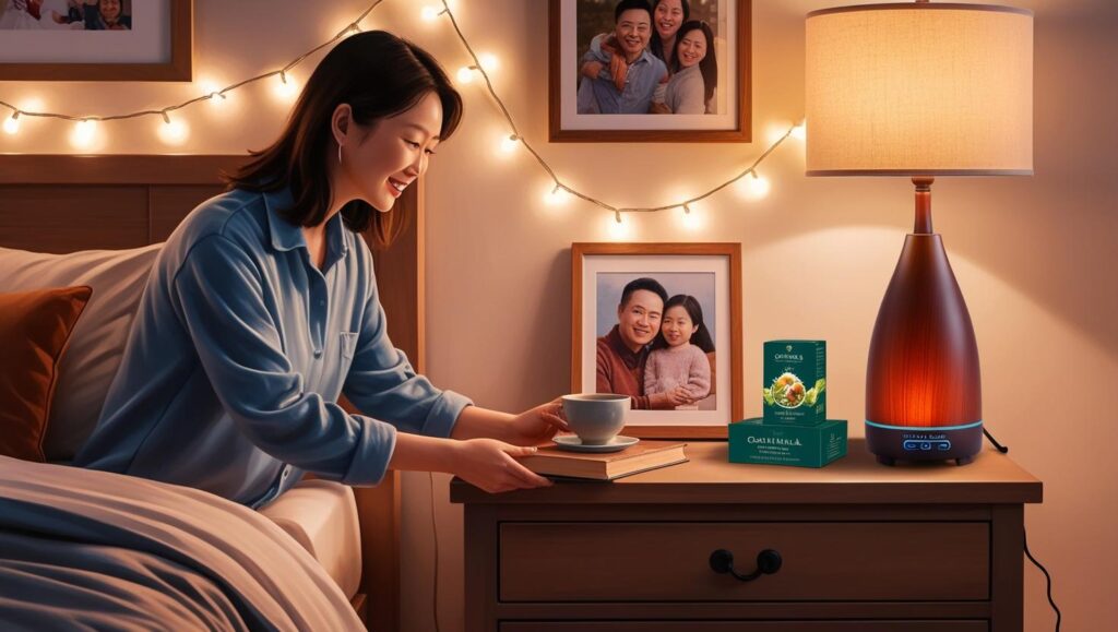 Everyday lifestyle scene with functional and cozy master bedroom nightstands.