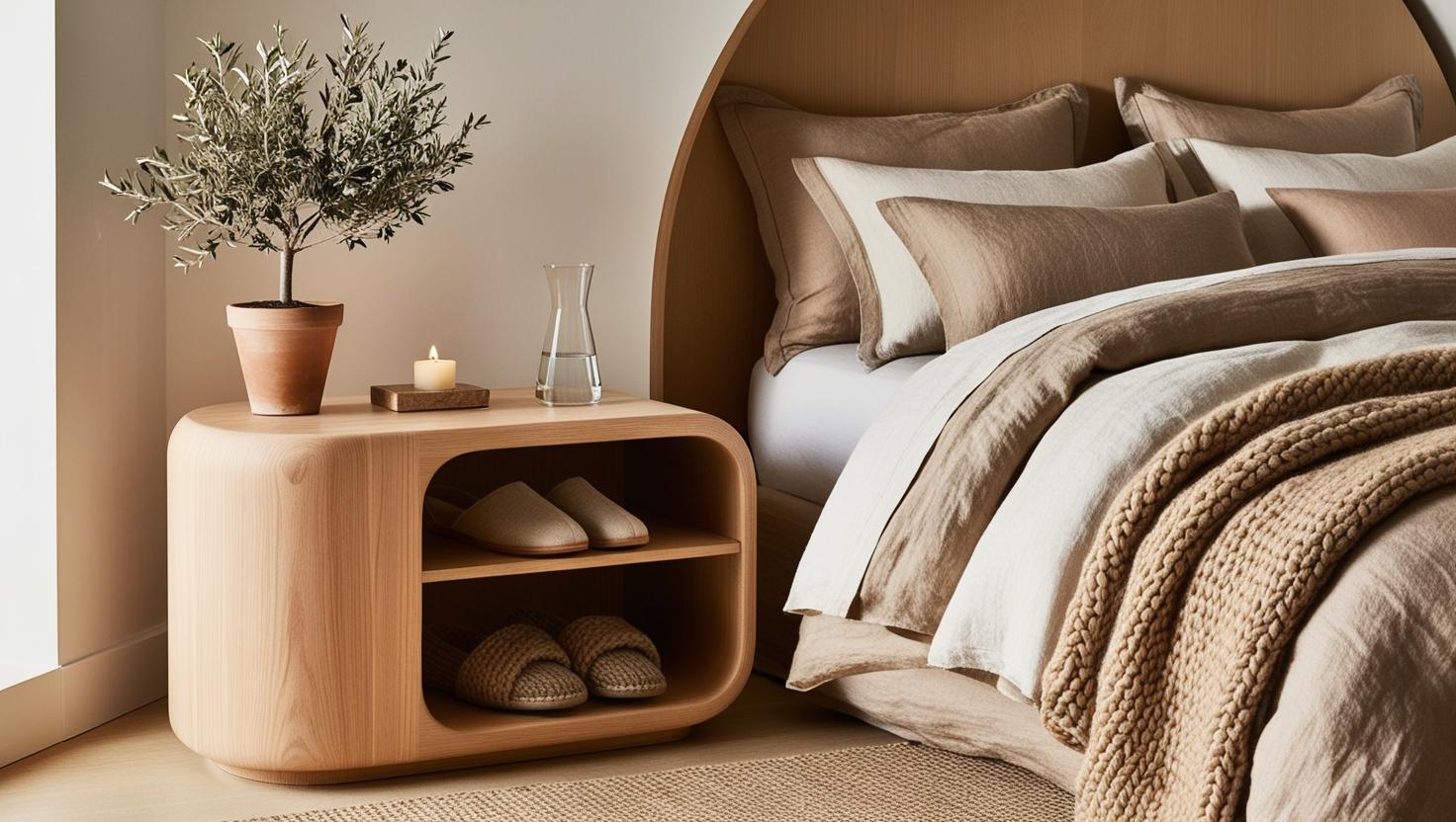 Seasonal decor on master bedroom nightstands with candles and plants