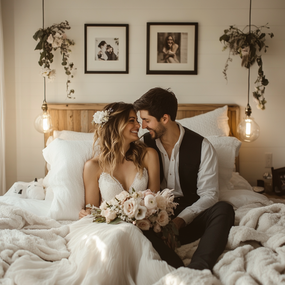 Modern echoes of nuptial bedding ceremonies shown in threshold and honeymoon symbolism.