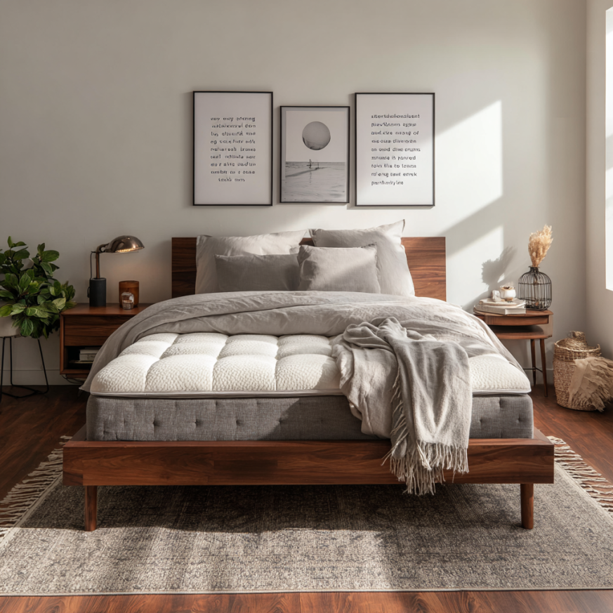 This lifestyle photo shows breathable materials and quiet motion for choosing the right mattress.