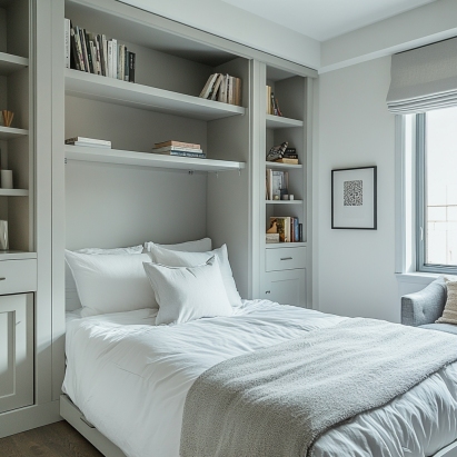 Modern beds with a Murphy design in a multifunctional guest room