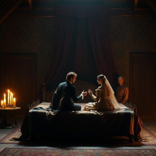 Victorian bedroom illustrating the private evolution of nuptial bedding ceremonies in European history