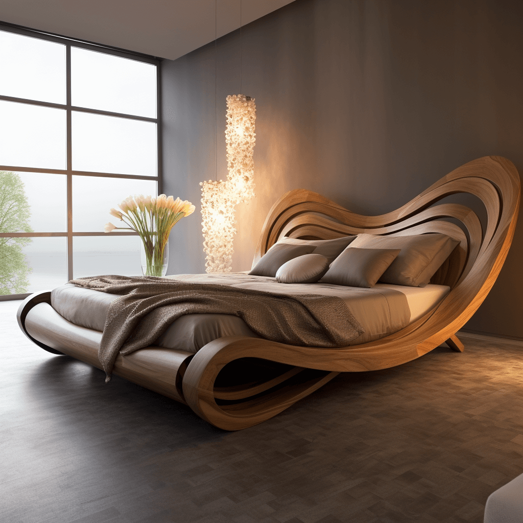 Modern unique wood bed design with sleek profile