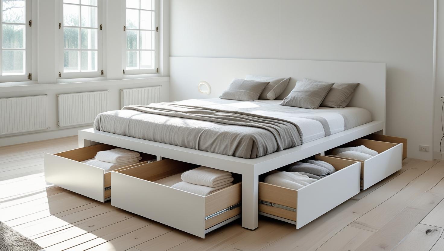 king bed frame with storage and elegant decor