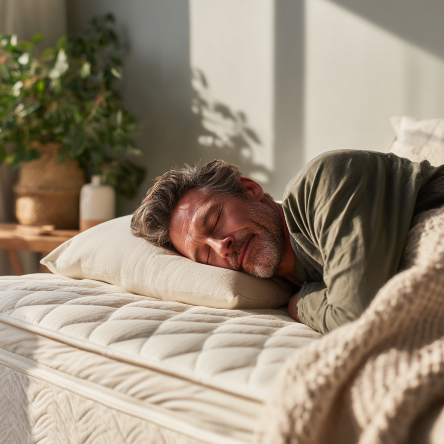 Bedroom with Mattress and Sleep Accessories - Back Sleeper on Latex Mattress