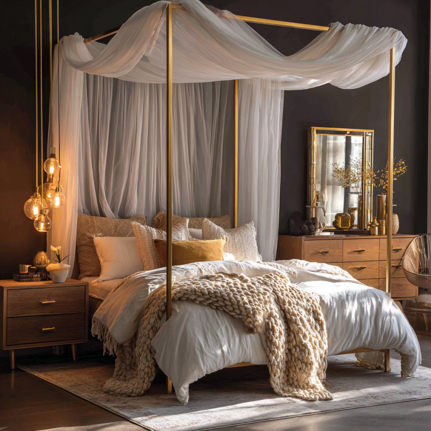 versatile styles of a gold canopy bed including modern and traditional