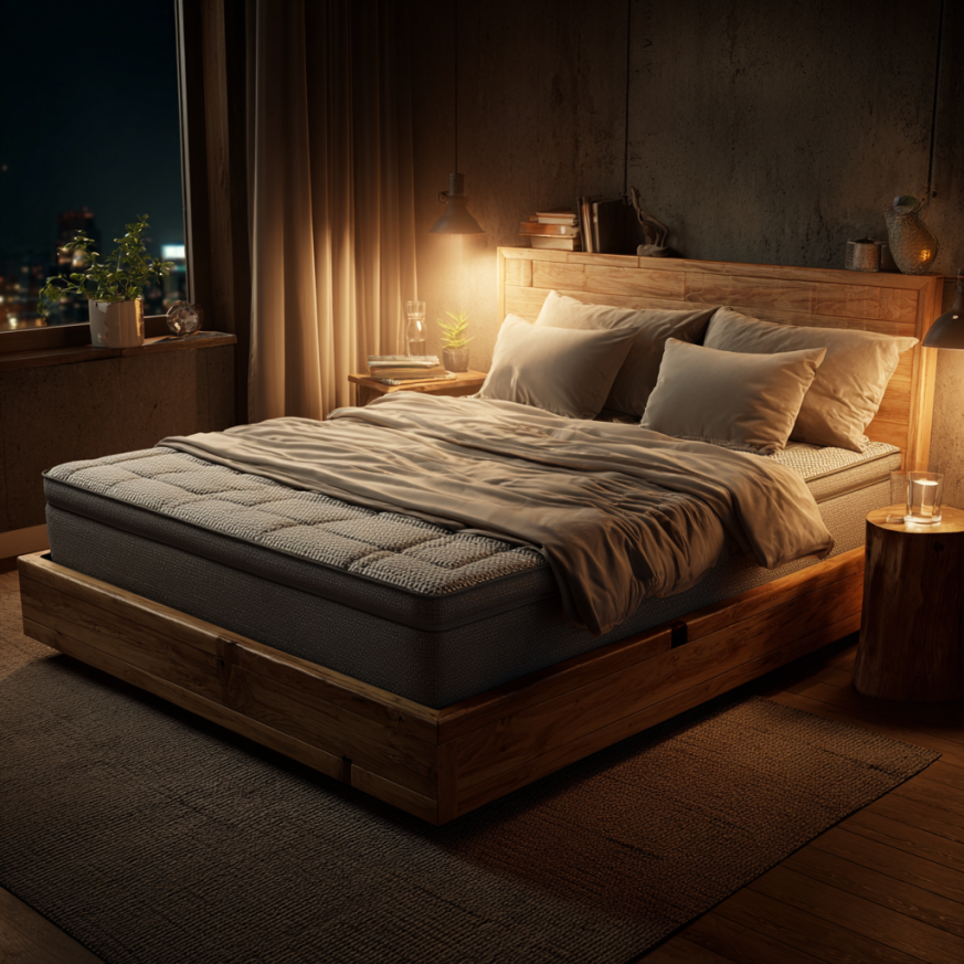 Bedroom with Mattress and Sleep Accessories - Cooling Mattress at Night