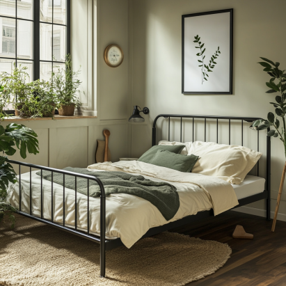 "Metal bed frame with felt pads and rubber mallet for fixing squeaky bed frames."