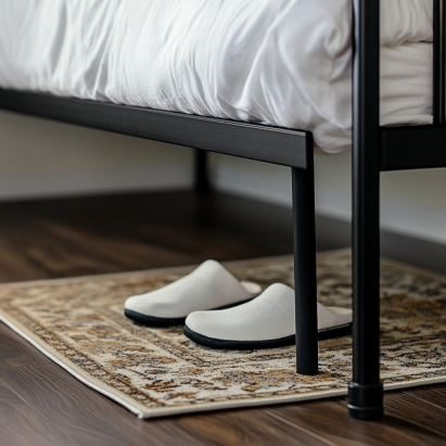 Tightening bolts on a metal bed frame to stop squeaking