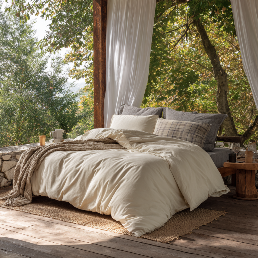 Caring for a perfect comforter with duvet cover and airing outside