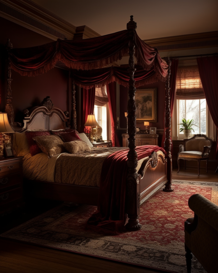 traditional queen canopy bed in classic bedroom