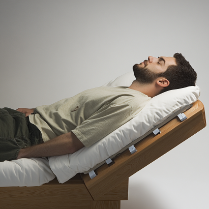 "Side view of a bed elevated by six inches, demonstrating Inclined Bed Therapy and sleep apnea management for better airflow and sleep quality."