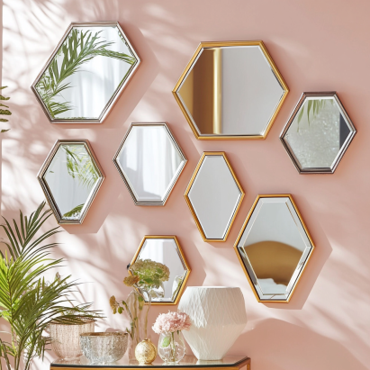 Luxurious bedroom mirror ideas using clustered decorative mirrors to enhance bedroom walls