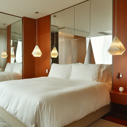 Full-wall mirror in luxurious bedroom mirror designs.