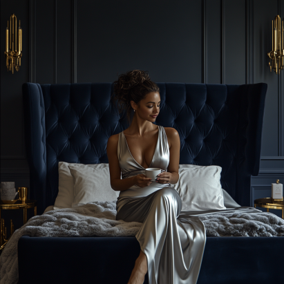 Tufted wingback velvet bed frame with elegant button details.