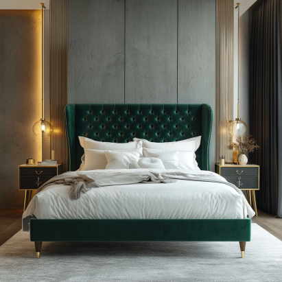 Luxurious velvet bed frames in a modern bedroom