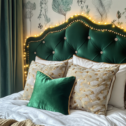 Green bedding options from sustainable brands featured in a luxury bedroom
