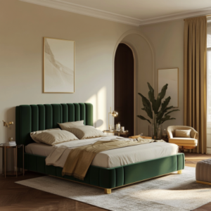 Emerald green velvet bed frame as a statement piece for modern bedrooms