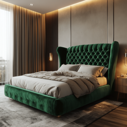 Elegant velvet bed frame - Art Deco bed