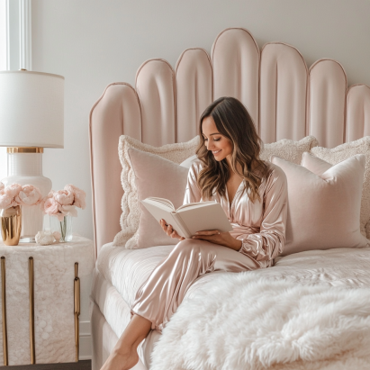 Canopy velvet bed frame with draped curtains and tall posts.