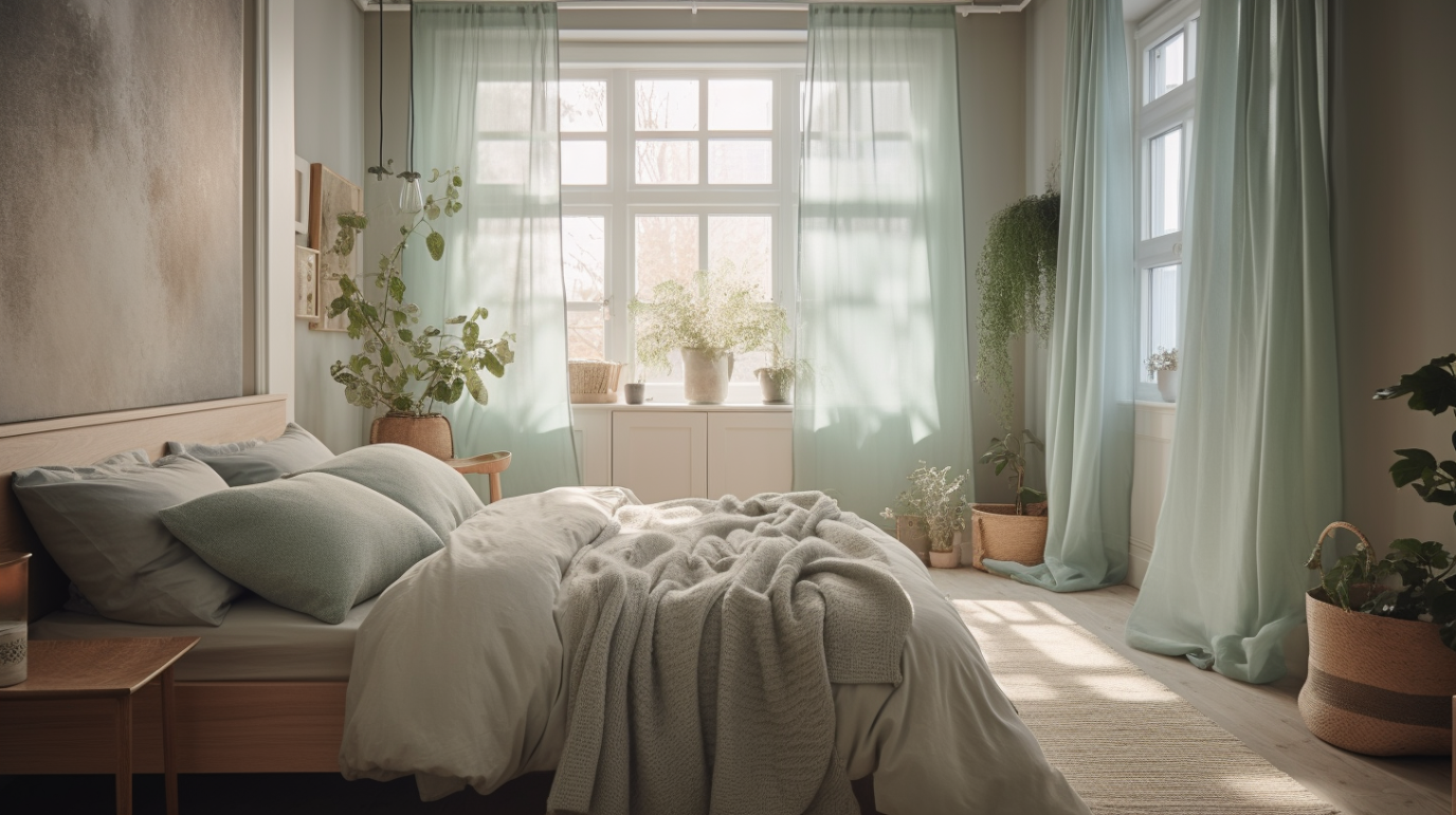 Serene Bedroom Sanctuary in soft pastel blues color palette