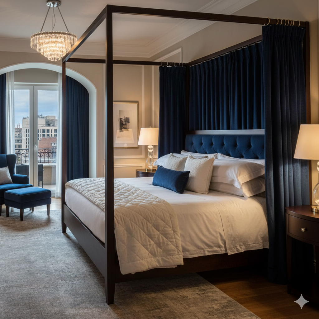 Bright modern bedroom featuring the best canopy bed frames in wood