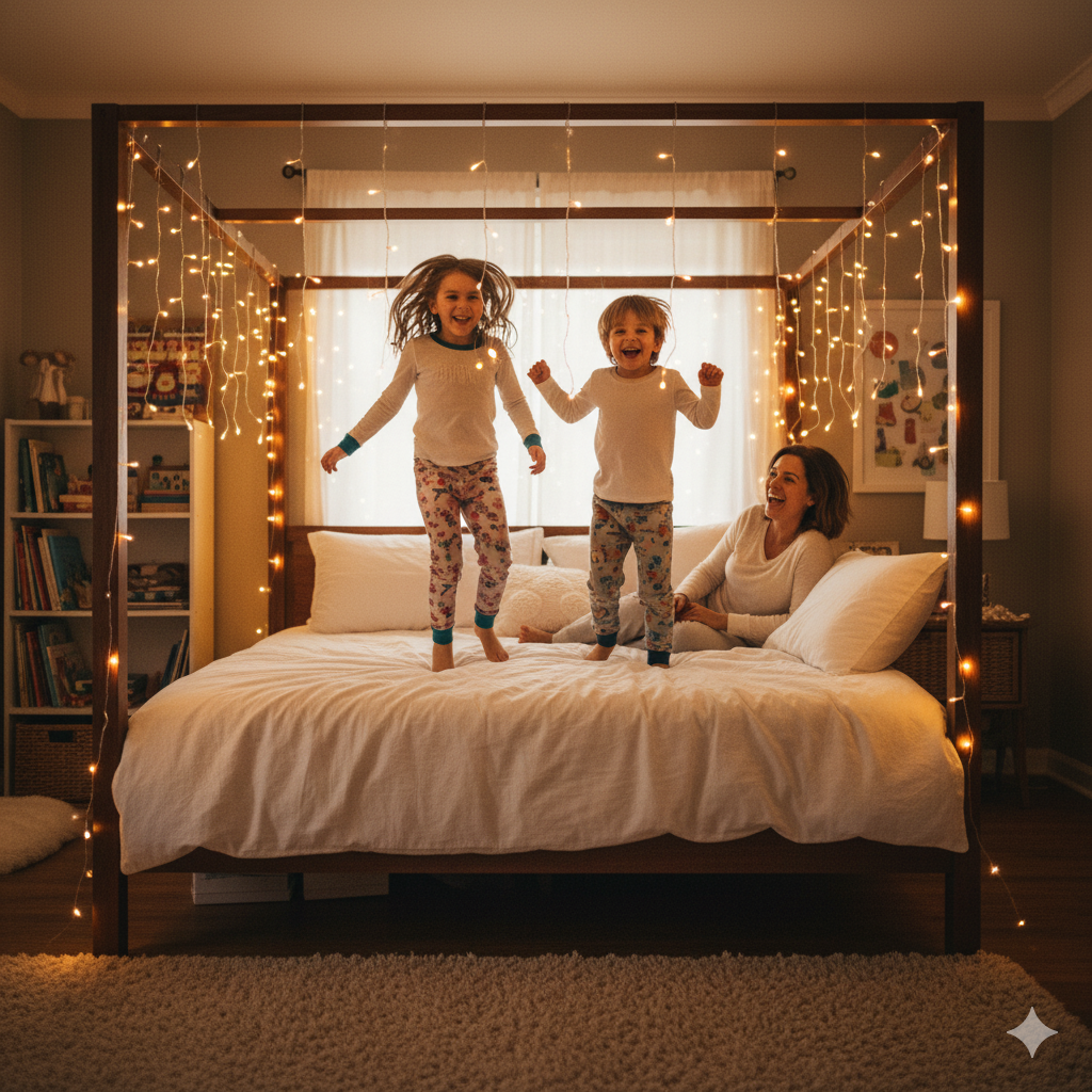Decorated best canopy bed frames with string lights and sheer curtains