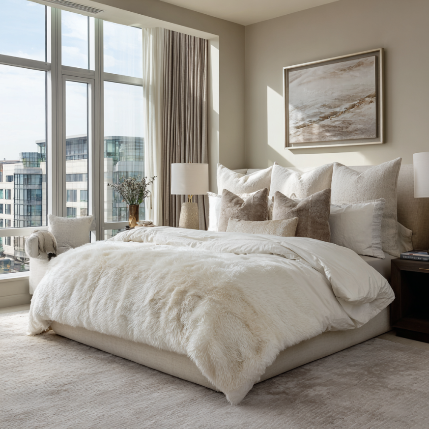 A contemporary wooden custom bed frame fitted with a tailored mattress, highlighting the elegance and practicality of personalized bed dimensions.
