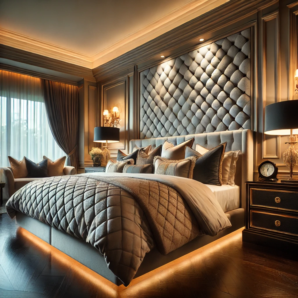 Custom Bed Size in a stylish master bedroom with plush bedding.