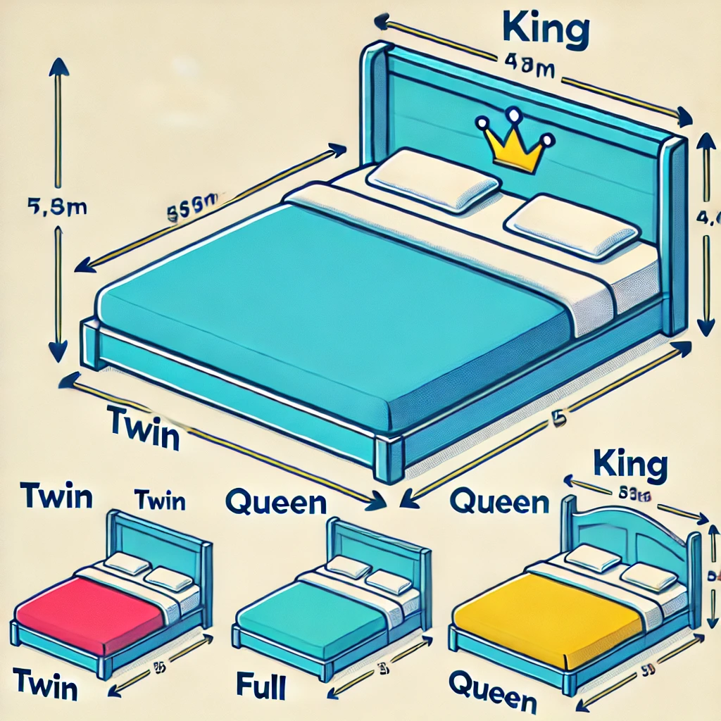 King Size Bed Dimensions comparison chart with other bed sizes