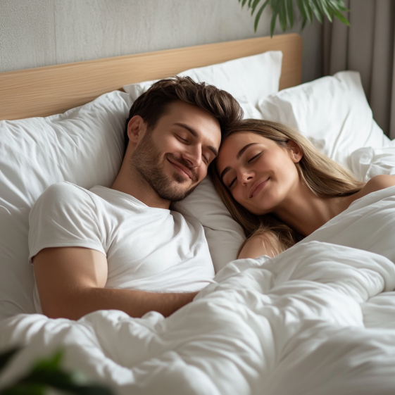 Minimalist bedroom design featuring the Doppelbett Method with separate mattresses