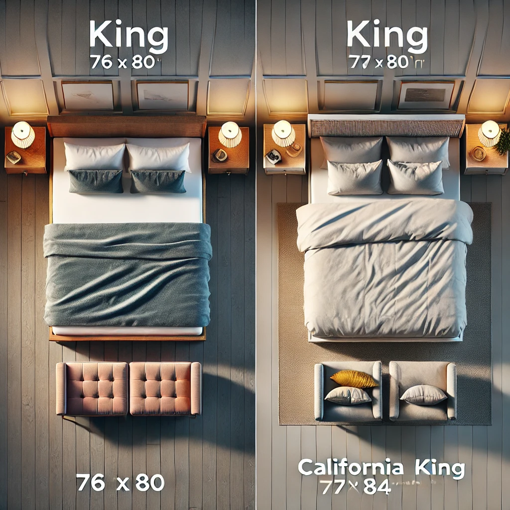 Spacious king size bed with furniture layout
