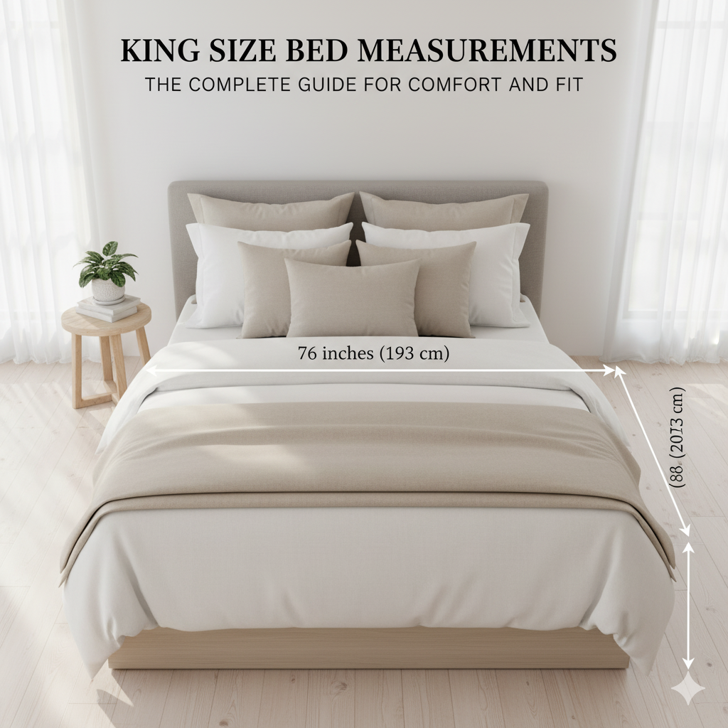 Chart comparing king size bed measurements with California king and queen bed dimensions side by side.