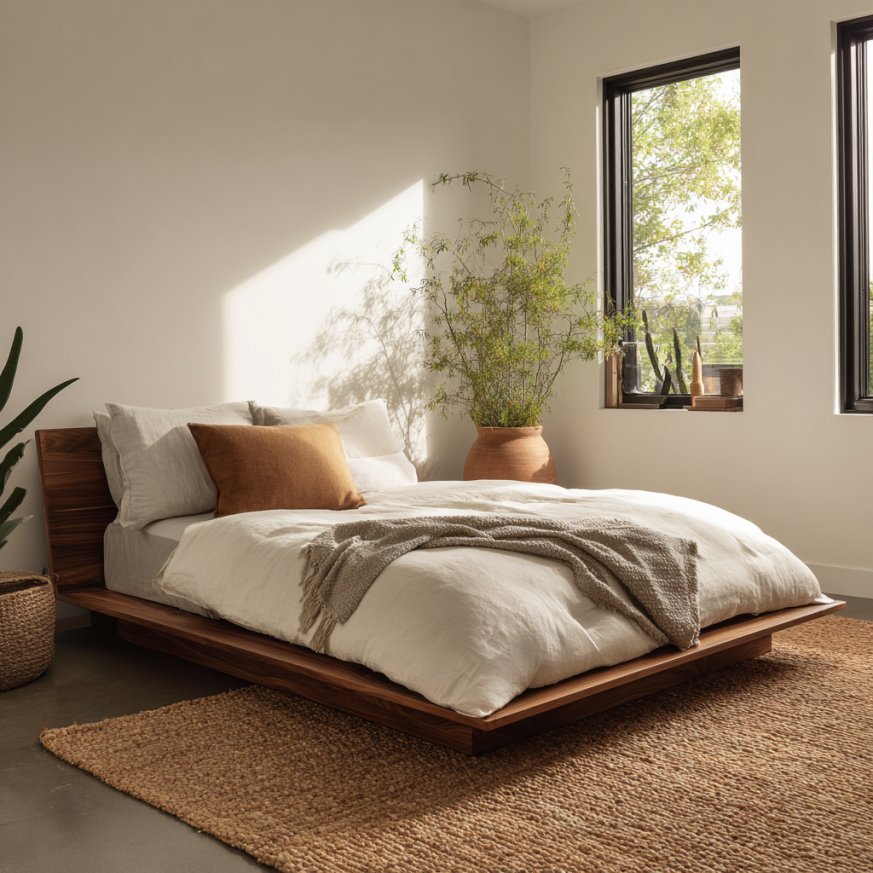 minimalist bed frame — small bed space tips for a bigger-looking bed