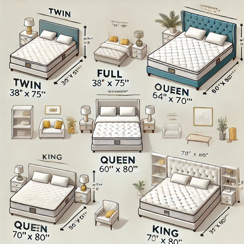 mattress size comparison chart showing all standard dimensions