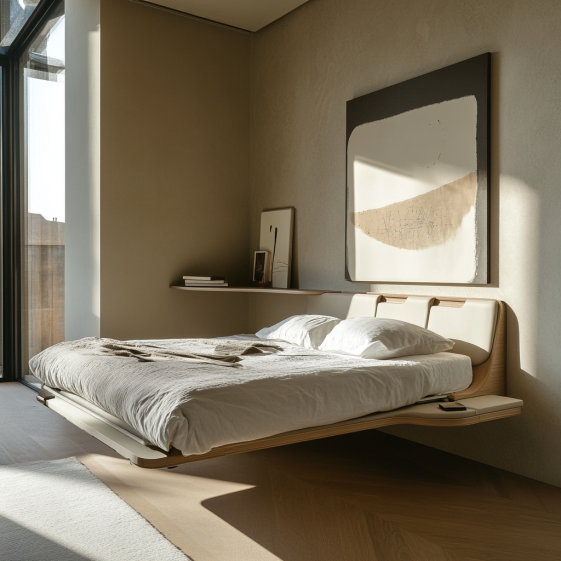 Neutral color palette for a calming minimalist bedroom decor