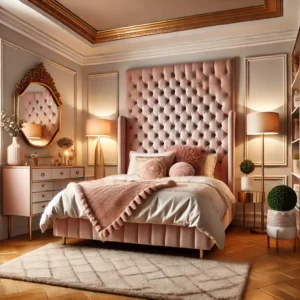 Velvet vs upholstered bed frames styled with gold accents