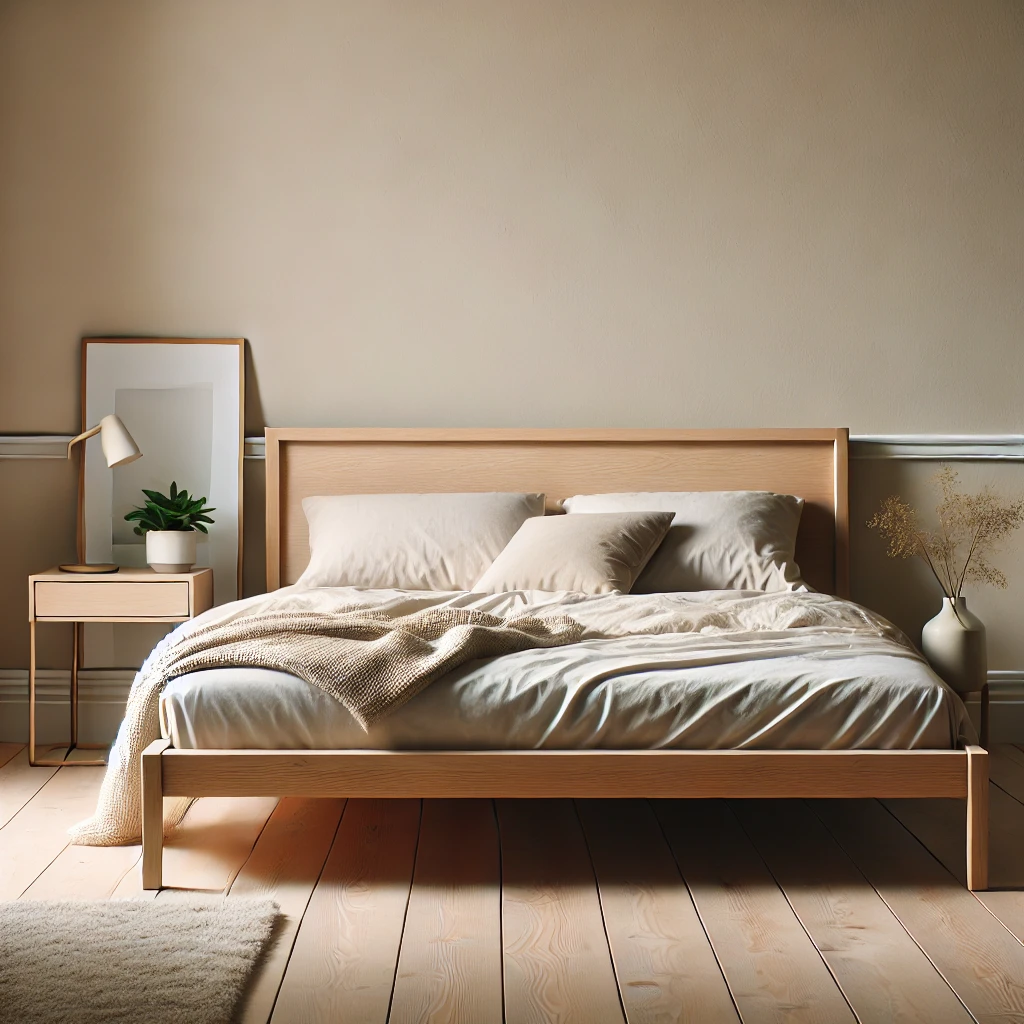"Simple minimalist bed frame as an alternative to luxury bed frames cons like bulk and noise."