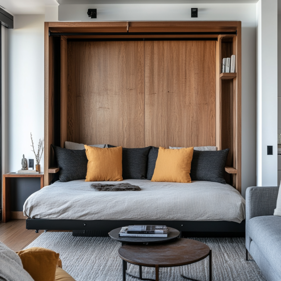 loft style space-saving bed frame with under-bed workstation