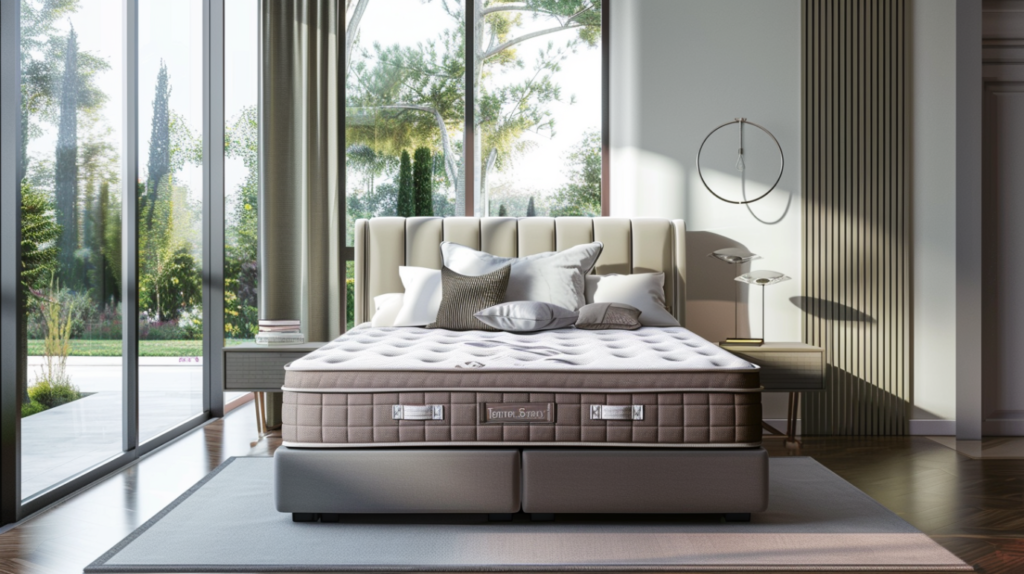 A luxurious king size mattress in a modern minimalist bedroom with soft natural light, featured in the ultimate guide to choosing the best king size mattress.