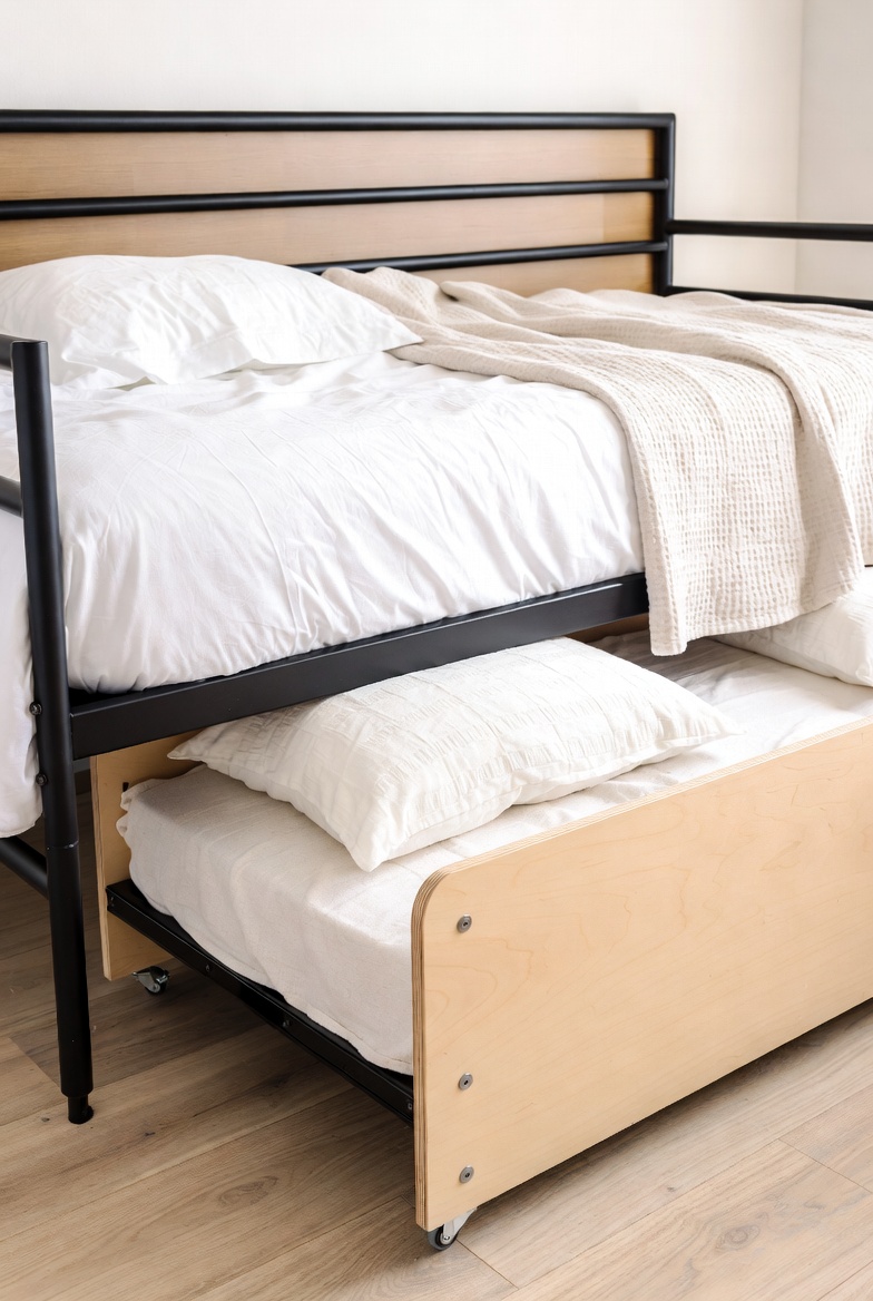 Trundle Foldable Bed Frames extended for extra sleeping space under main bed in cozy room