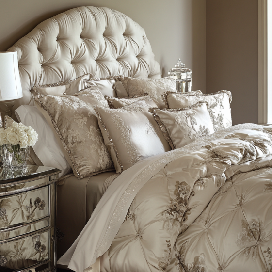 Floral Ashley Furniture bedding sets displayed in a cozy farmhouse-inspired bedroom.