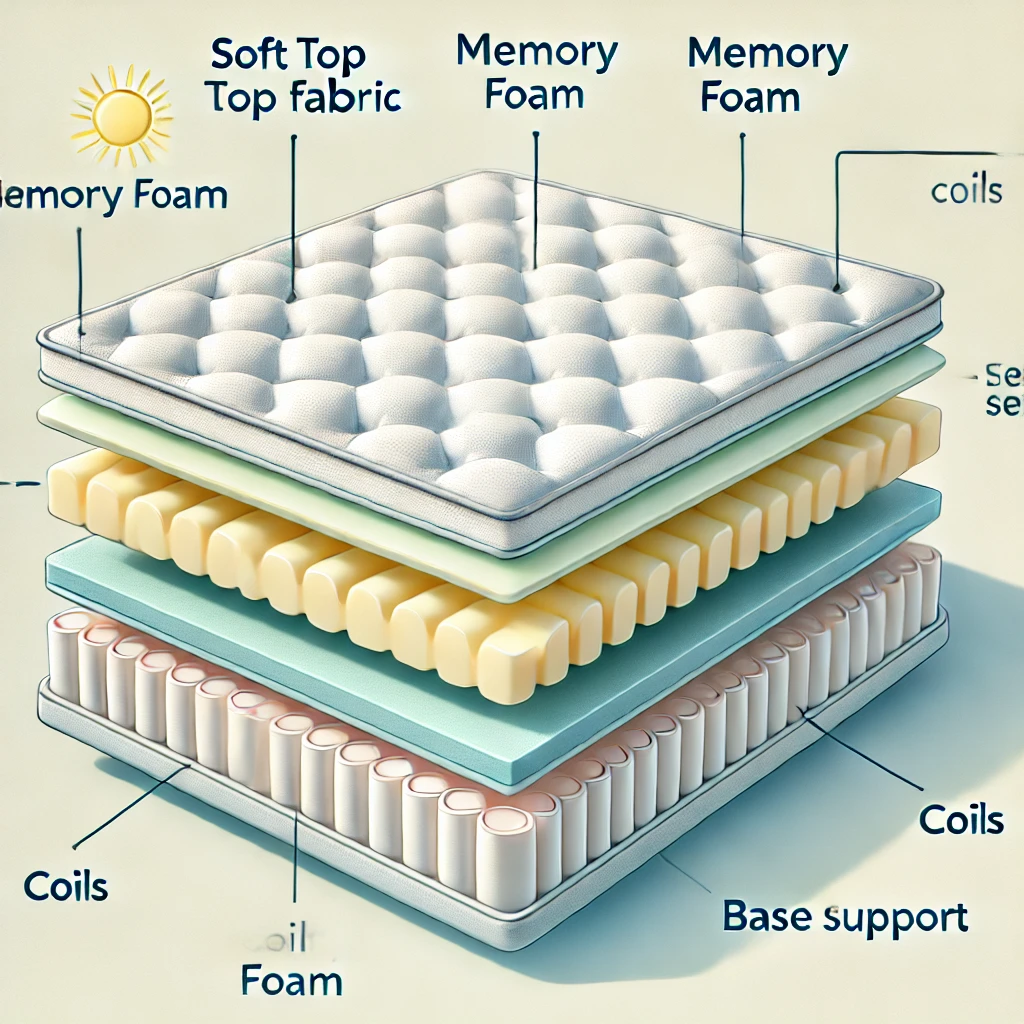 cross-section of a memory foam mattress