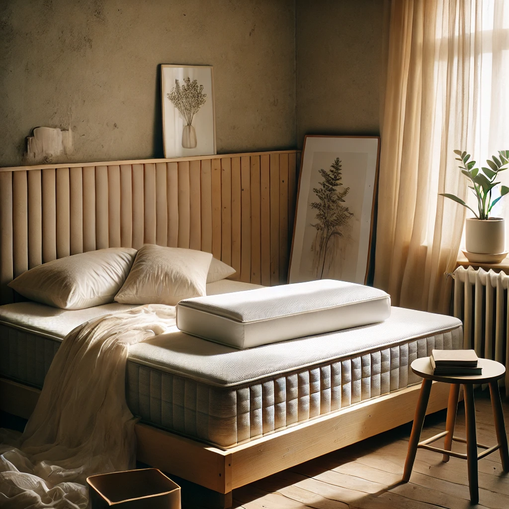 Cozy bedroom scene with a new mattress being broken in