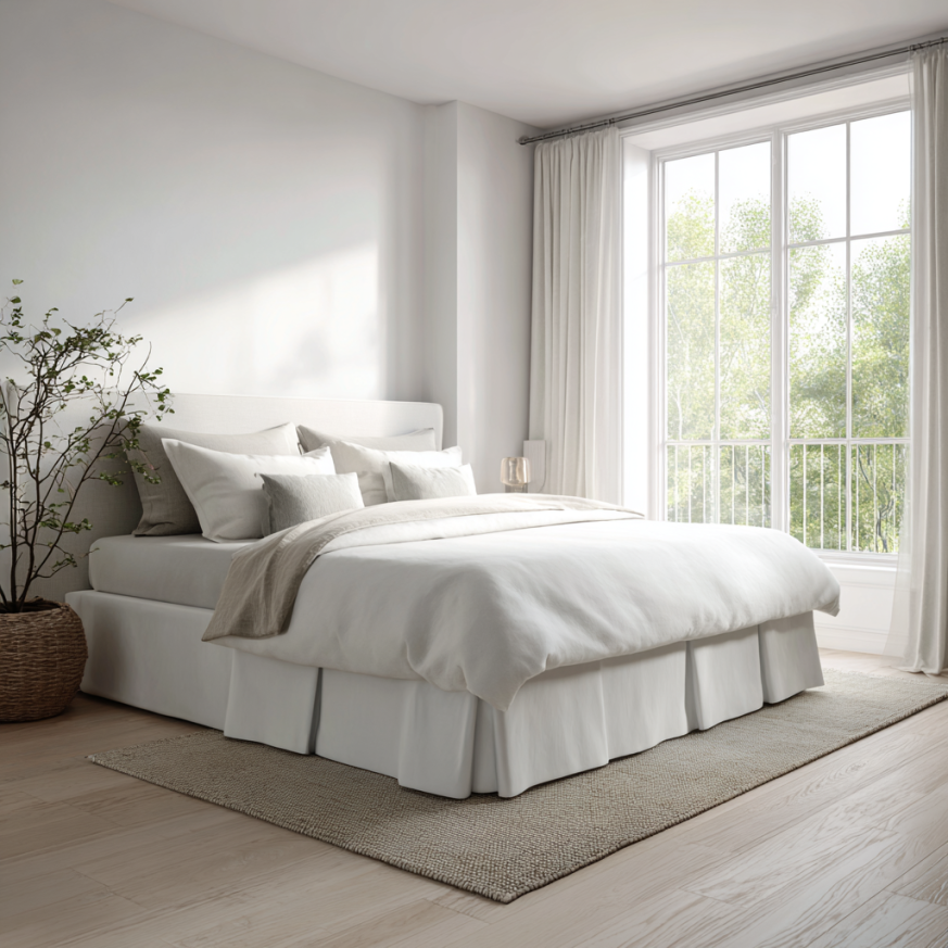 tailored dust ruffle in minimalist bedroom