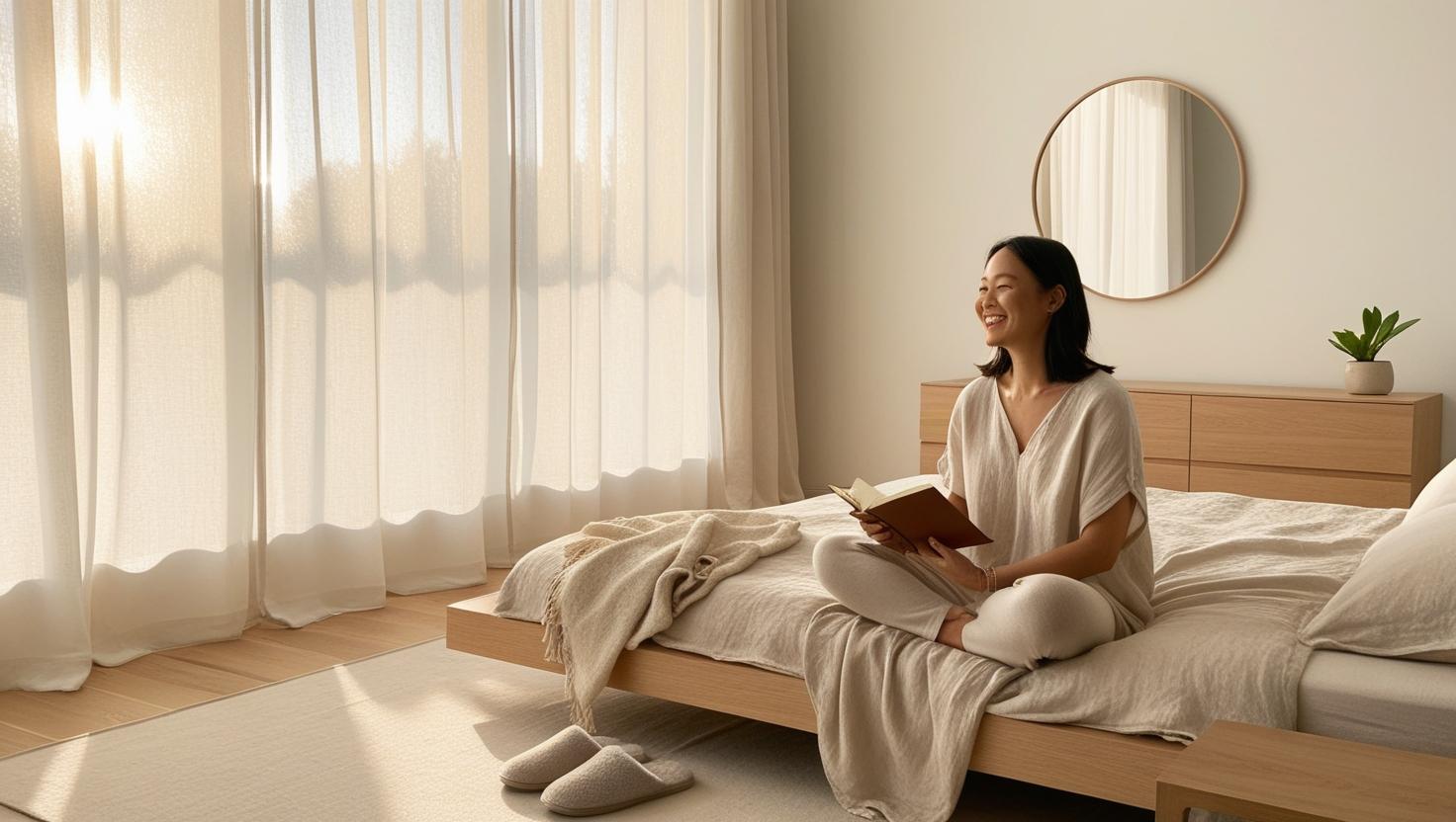 Minimalist bedroom layout following Feng Shui principles for bedroom layout.