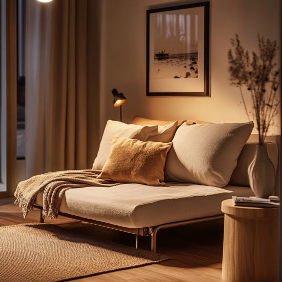 Compact folding couch bed with soft mattress