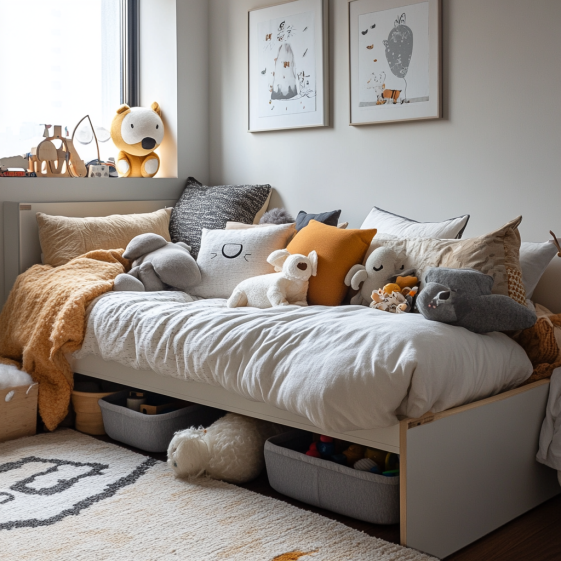 Space-saving full bed frame for small bedroom