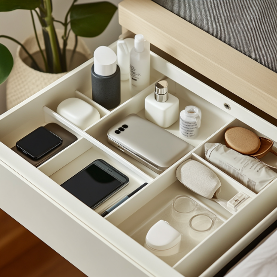 ivory night stand in modern bedroom